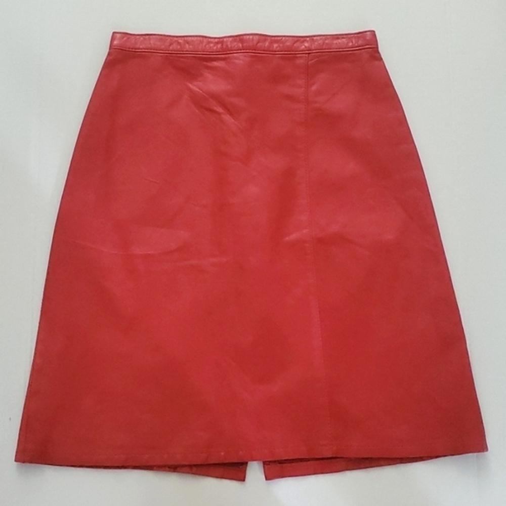 Vintage Tannery West red leather midi‎ skirt pencil bodycon western boho small 6